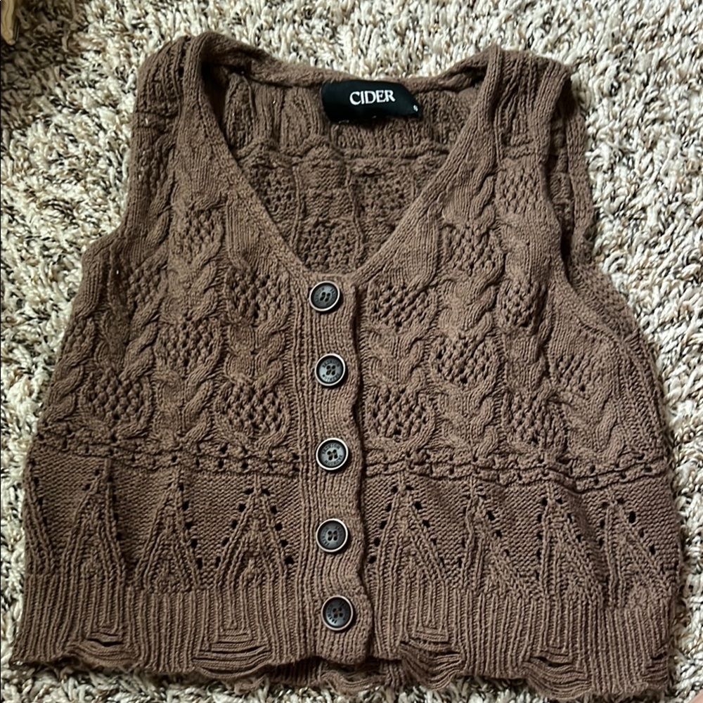 Cider Chocolate Knit Button-Up Vest
